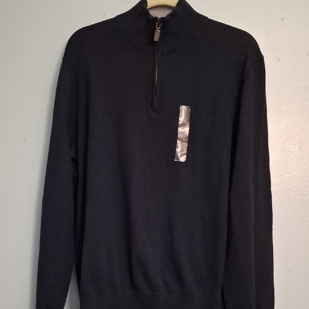 Nautica size XL men's 100% cotton deep    navy blue 1/4 zip long sleeves sweater